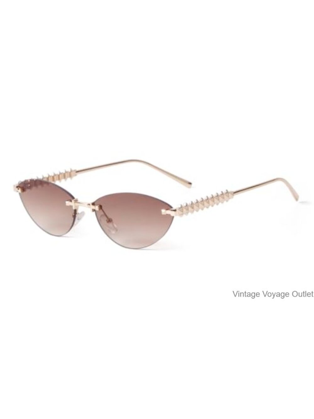 Rimless Cat Eye Sunglasses Gold Metal Frameless Retro Designer Eyewear